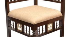 WOODEN WITH LINEN UPHOLSTERED CORNER CHAIR