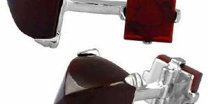Contemporary Red Garnet Stone Party Wear Cufflinks for Men