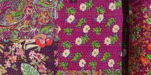 Handmade Printed Patchwork Kantha Quilt
