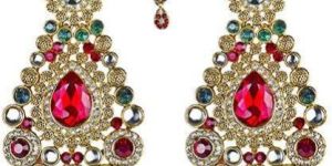 Austrian Stone Gold Plated Dangler Earrings with Maang Tikka