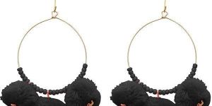 Gold Plated Black Pom Pom Earrings