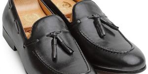 Pure Leather Tassel Black Slip Ons