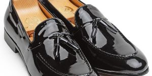 Pure Leather Tassel Patent Black Slip Ons