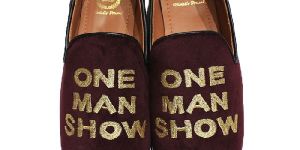 Faux Leather Golden Thread Wine Slip Ons