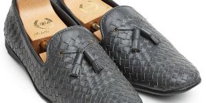 Tassel Grey Woven Moccasins