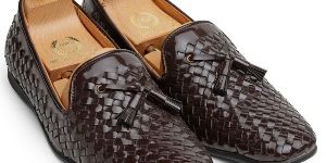 Tassel Patent Brown Woven Moccasins