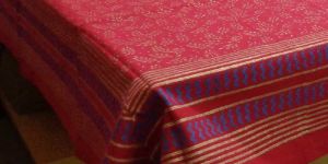 Khadi Technique Print Gold on Red Cotton Tablecloth