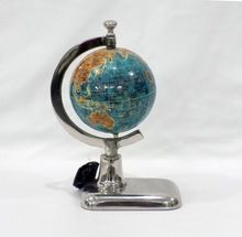 PVC Blue Decorative World Globe on Metal Stand with Nickel Finish