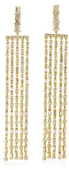 Designer Gold Baguette Diamond Chandelier Earrings