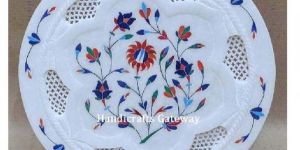 Hand Carved Marble White Decorative Plate Antique Imitation