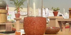 Glass Holder Red Granite Candle Stand
