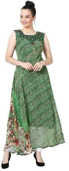 Swarovski Work Chiffon Designer Green Kurti