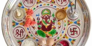 GANESHA DESIGNED STAINLESS STEEL PUJA PLATE