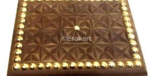 Vintage Wood Carved Treasure Jewelry Box Decor Brass