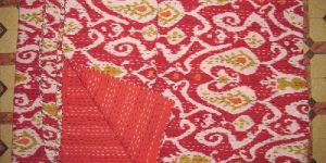 Ikat Print Kantha Work Bedspread