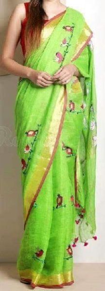 Designer Embroidery LINEN Tissue Saree