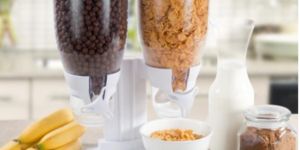 KAWACHI PLASTIC DUAL DOUBLE CEREAL DRY FOOD DISPENSER AND CONTAINER