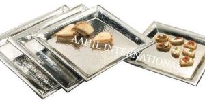 Square Serving Tray Hammered Stainless Steel