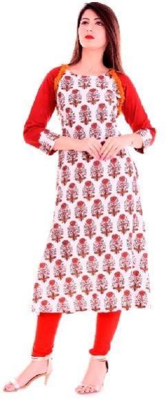 Rayon Floral Print a Line Kurti