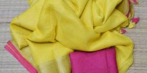 Linen Saree with Golden Zari Border