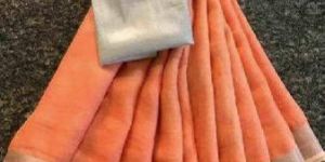 Linen Saree with Silver Border