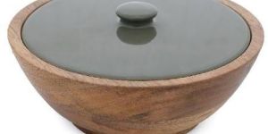 Wooden Textured Enamel Bowl with Lid