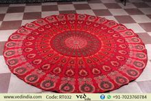 Handmade Peacock Indian Mandala Round Tapestry Roundie Beach Towel