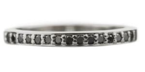 14K WHITE GOLD HALF ETERNITY BLACK DIAMOND WEDDING BAND, RECTANGLE STYLE