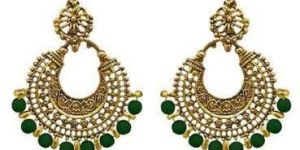 Green Beads Antique Gold Plated Afghani Earrings