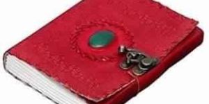 RED LEATHER DIARY WITH EMBOSSED GREEN STONE