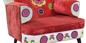 Velvet Embroidered One Seat Sofa Arm Chair
