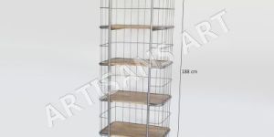INDUSTRIAL METAL WOOD DISPLAY RACK ON WHEELS,
