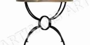 INDUSTRIAL ROUND COFFEE TABLE WITH IRON CROSSED MODERN BASE