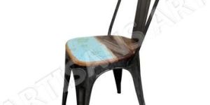 VINTAGE METAL CHAIRS WITH RECLAIMED WOODEN SEAT