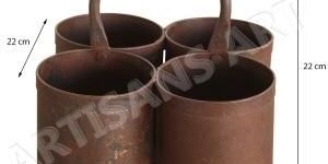 VINTAGE RUSTIC TRIBAL IRON SERVING POT, ANTIQUE OLD IRON HOLDER