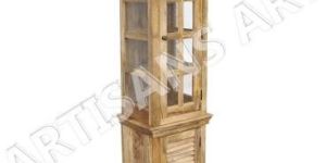 VINTAGE SOLID WOOD KITCHEN GLASS SHOWCASE CABINET
