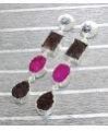Brown And Pink Natural Agate Druzy Silver Plated Drop/Dangle Earring