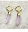 Pencil Shape Pink Chalcedony Hoop Gold Plated Earring