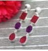 Red And Purple Natural Agate Druzy Silver Plated Drop/Dangle Earring