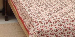 Bed Cover Hand Block Printed Red Flower