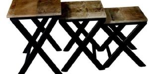 Indian Iron Wooden S/3 Stool