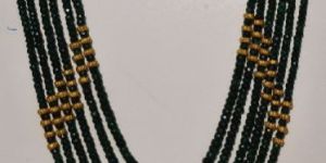 Natural Emerald Beads with Gold Beads 6 String Necklace