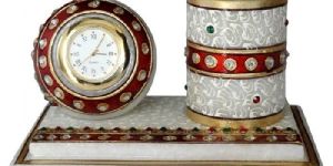 Marble Base Pen Holder Clock Meena Work
