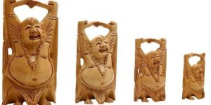Wooden Laughing Buddha Statue