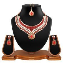 Vendee Fashion Maroon Bridal Necklace Set
