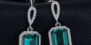 Emerald Cut Green Moissanite Engagement Earring 925 Silver