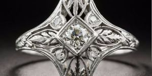 Round Cut White Moissanite 925 Sterling Silver Art Deco Engagement Ring