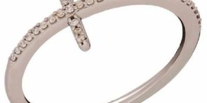 Gold Cross Design Diamond Ring with Rhodium Plating