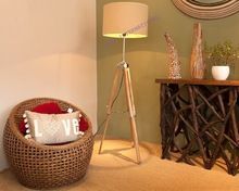 Nautical Shade Floor Lamp with Wooden Tripod Stand Decorative