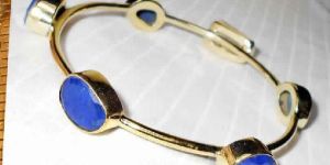 18k Gold Plated Lapis Lazuli Gemstone Bangle